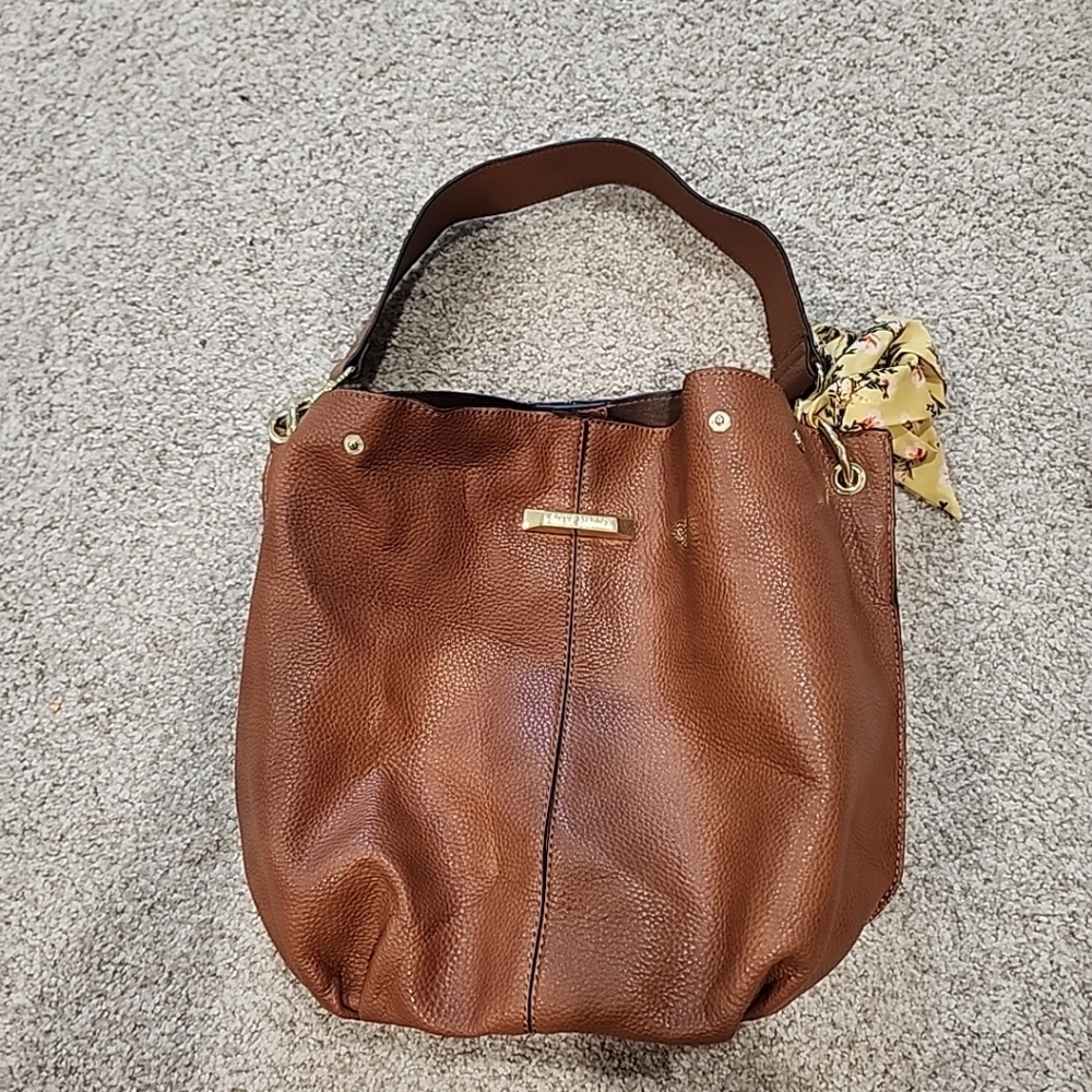 Steve Madden Brown Faux Leather Satchel Purse With Gold Accent